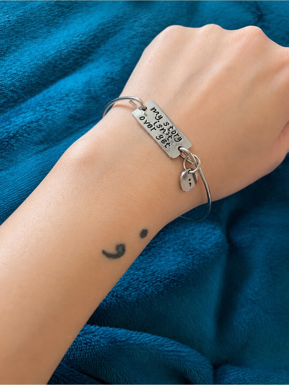 Hand Stamped “My Story Isn’t Over Yet” Inspirational Silver Tone Bangle
